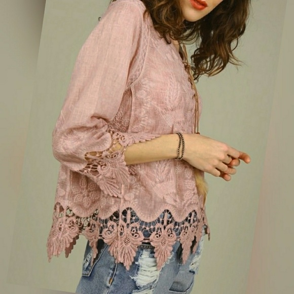 Boho Lace Up Embroidered Cotton Crochet Lace Top - Picture 7 of 7